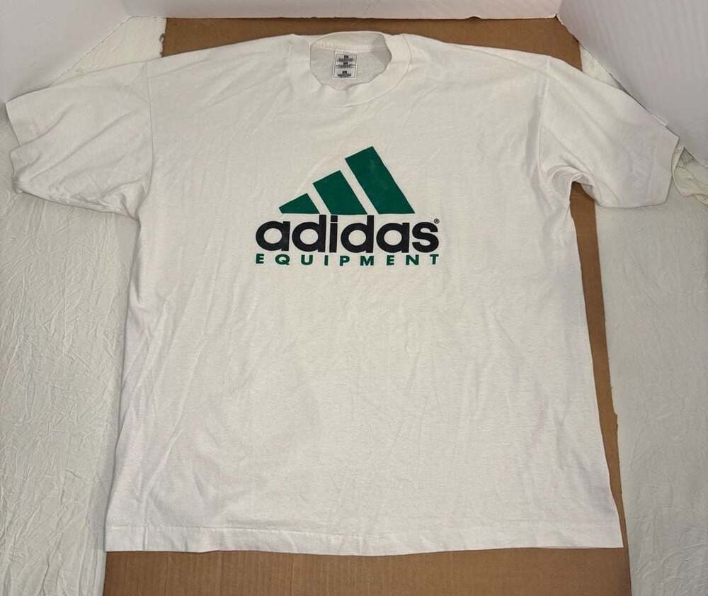 Vintage 90s Adidas Equipment EQT White Green Logo T-Shirt XL